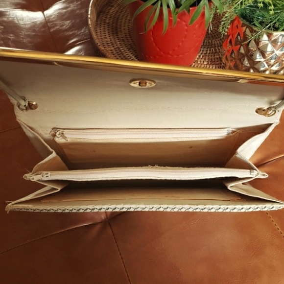 80's vintage cream & gold mesh chain mail clutch purse shoulder bag - Picture 4 of 7